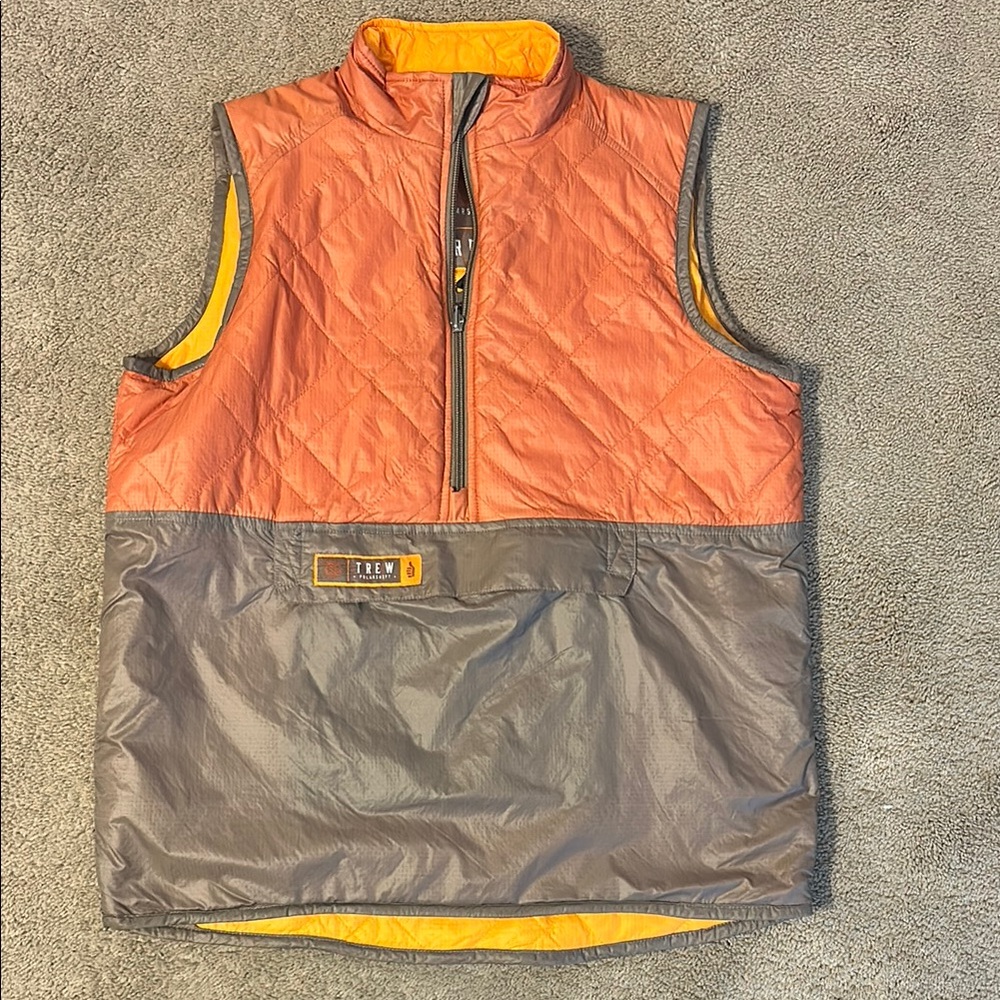 Sporty Orange and Gray Quilted Vest with Half-Zip
